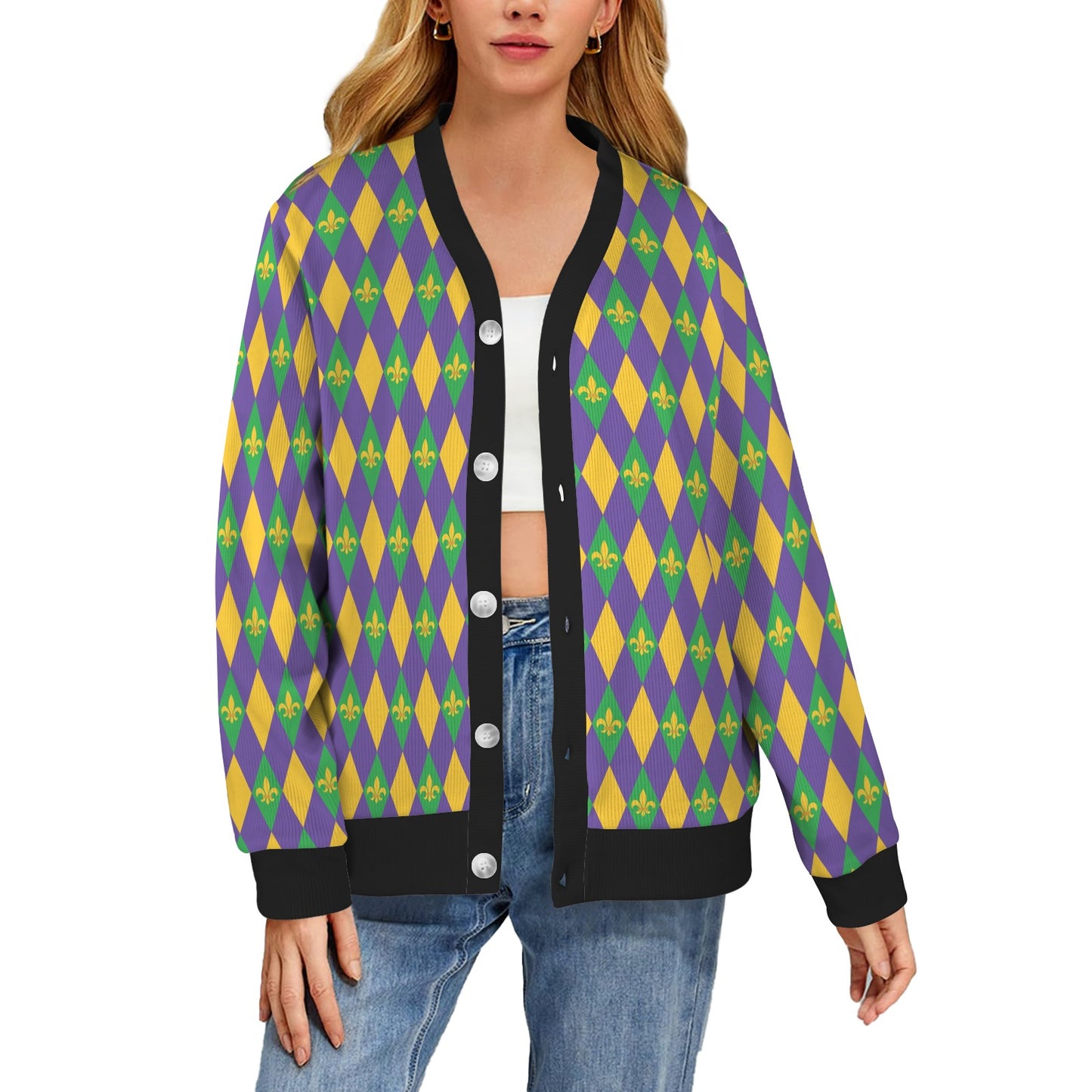 Mardi Gras Pattern Print Design 05 Women's Cardigan