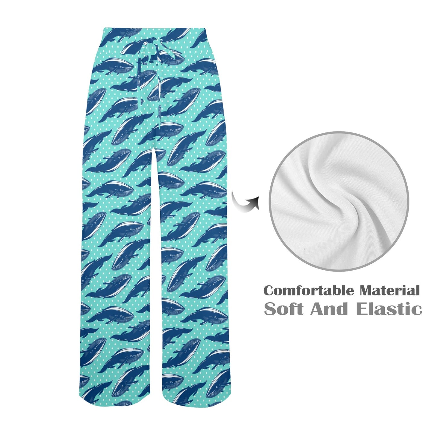 Whale Polka Dot Design Themed Print Women's Wide Leg Lounge Pants