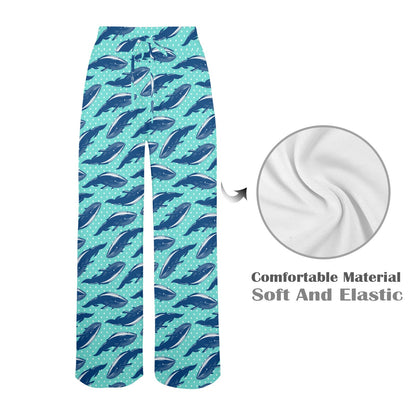 Whale Polka Dot Design Themed Print Women's Wide Leg Lounge Pants