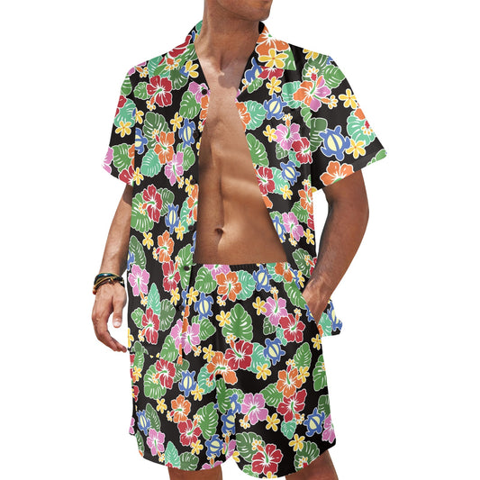 Hawaiian Themed Pattern Print Design H010 Men's Beach Shirt and Shorts Set