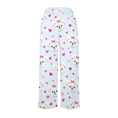 Maltese Pattern Print Design 03 Women's Wide Leg Lounge Pants