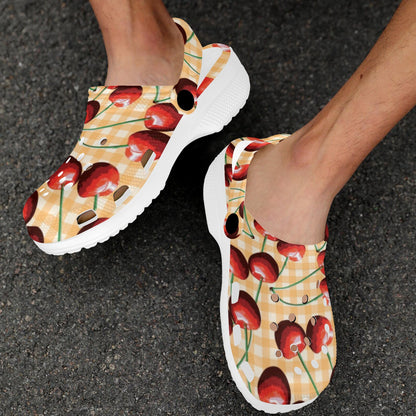 Cherry Orange Plaid Print Unisex Clogs Shoes