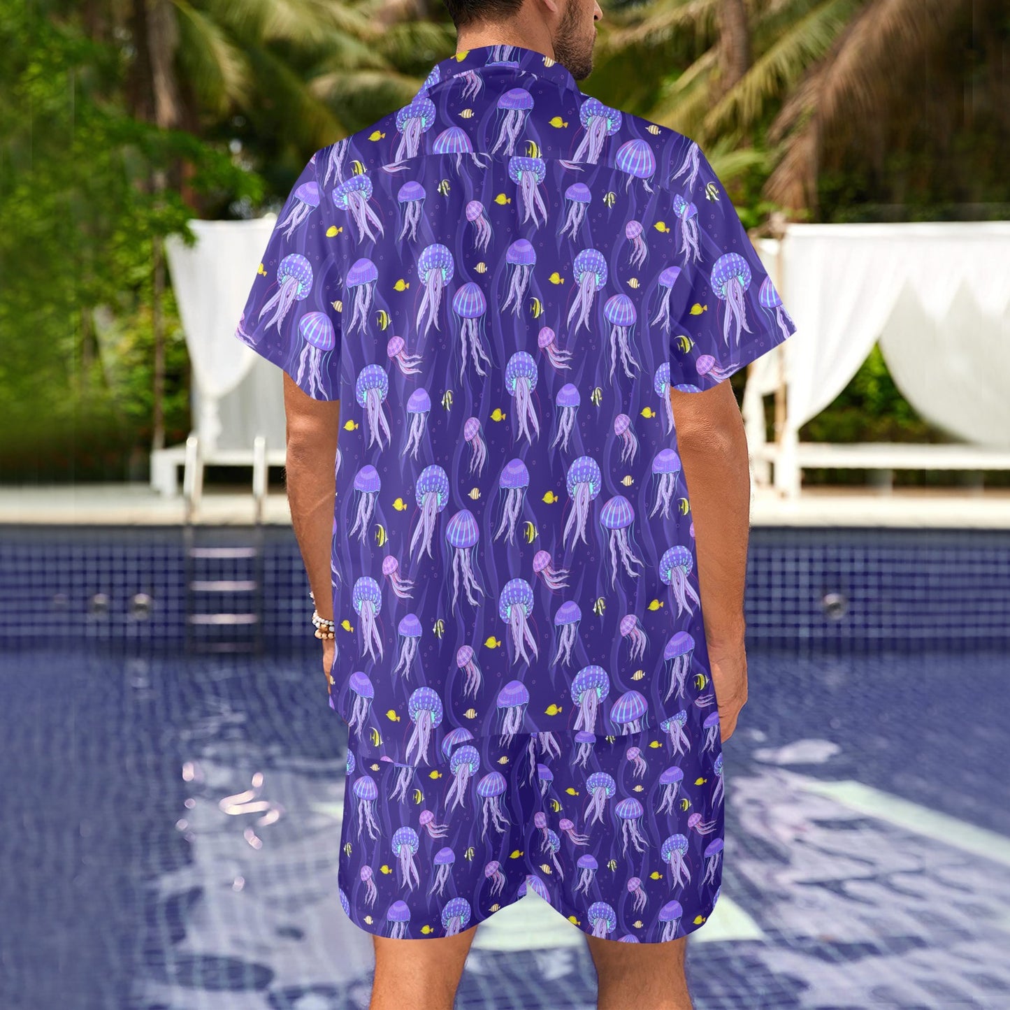 Jellyfish Style Print Men's Beach Shirt and Shorts Set