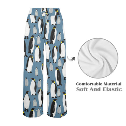Penguin Pattern Print Design A03 Women's Wide Leg Lounge Pants