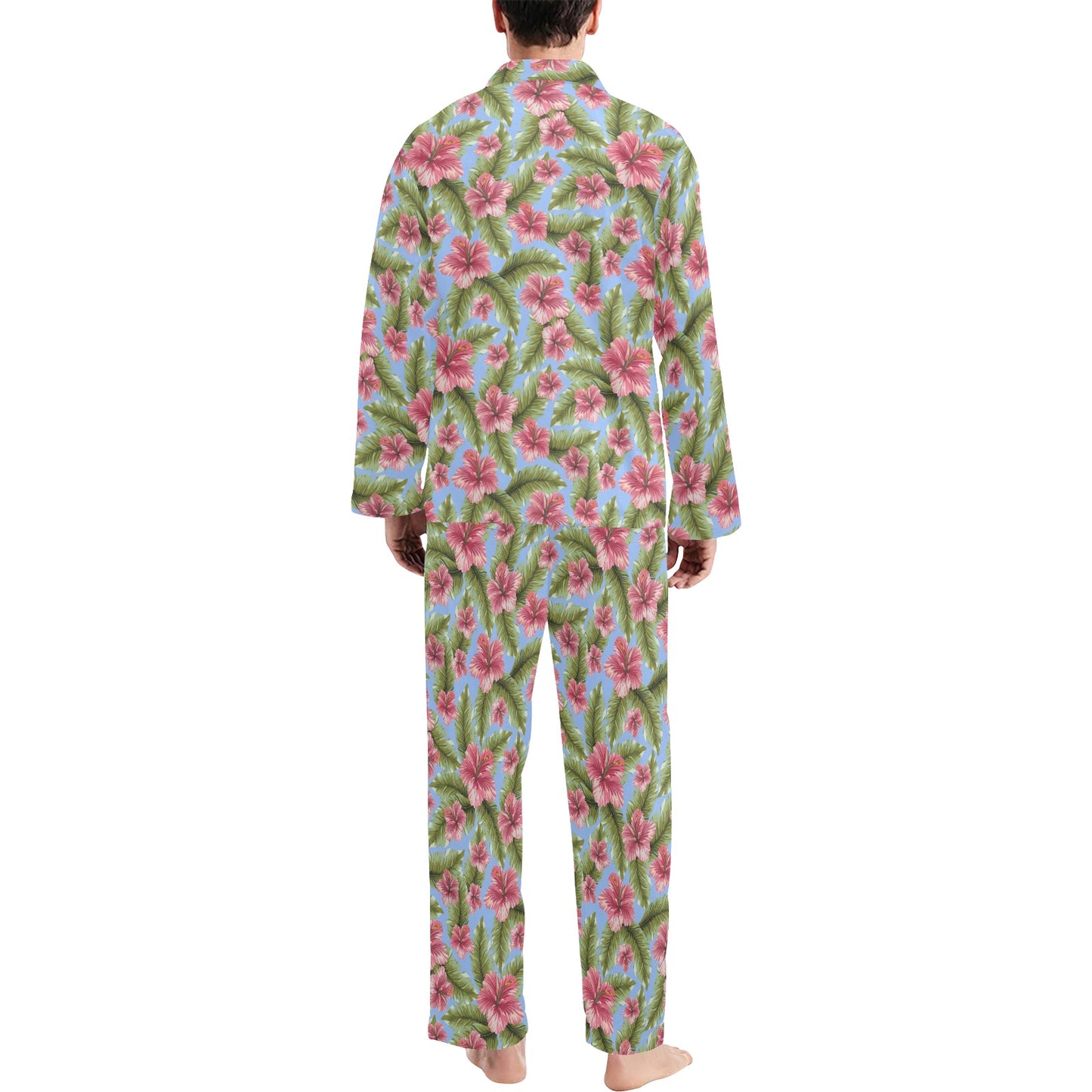 Tropical Flower Print Design LKS301 Men's Long Pajama Set