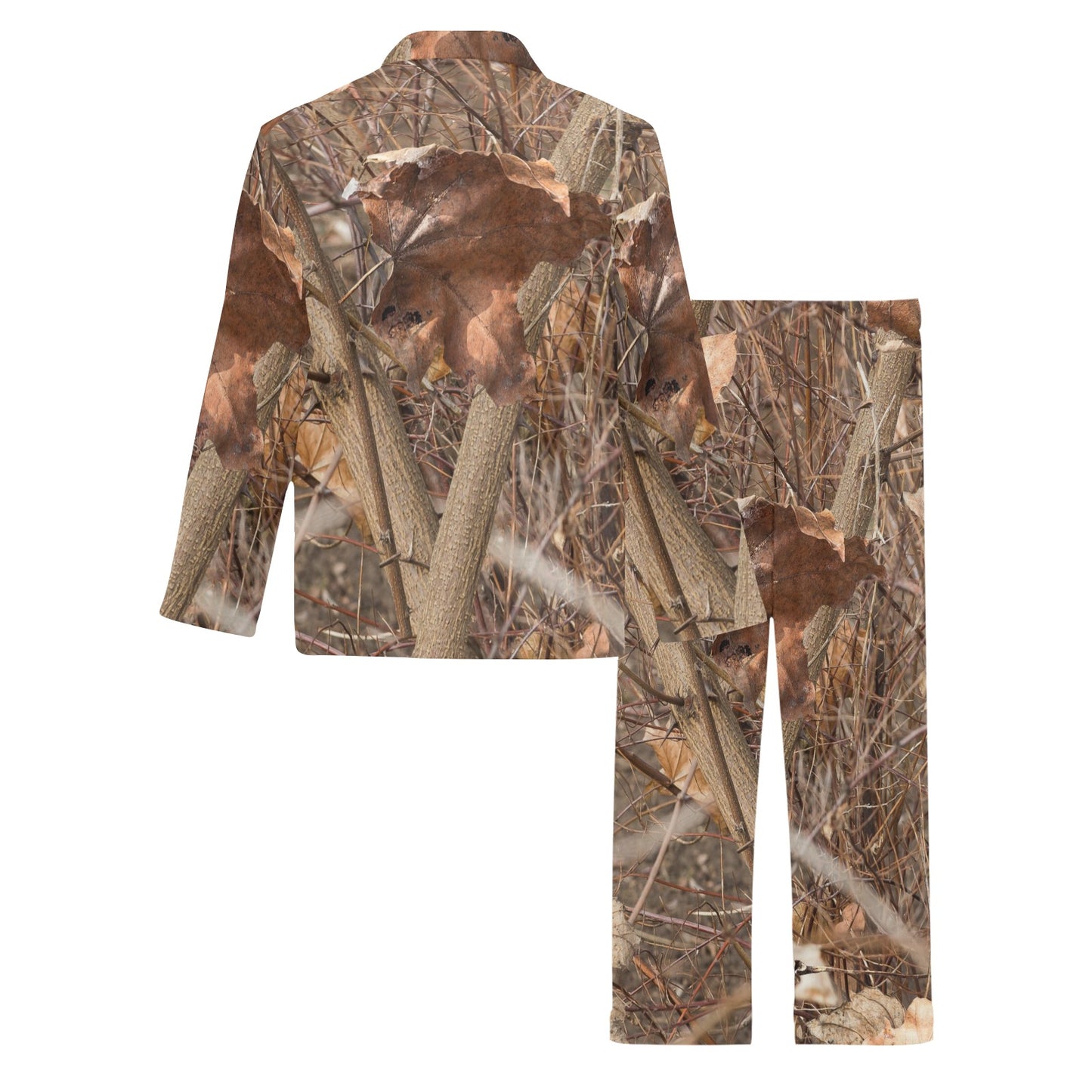 Camo Realistic Tree Forest Autumn Print Men's Long Pajama Set