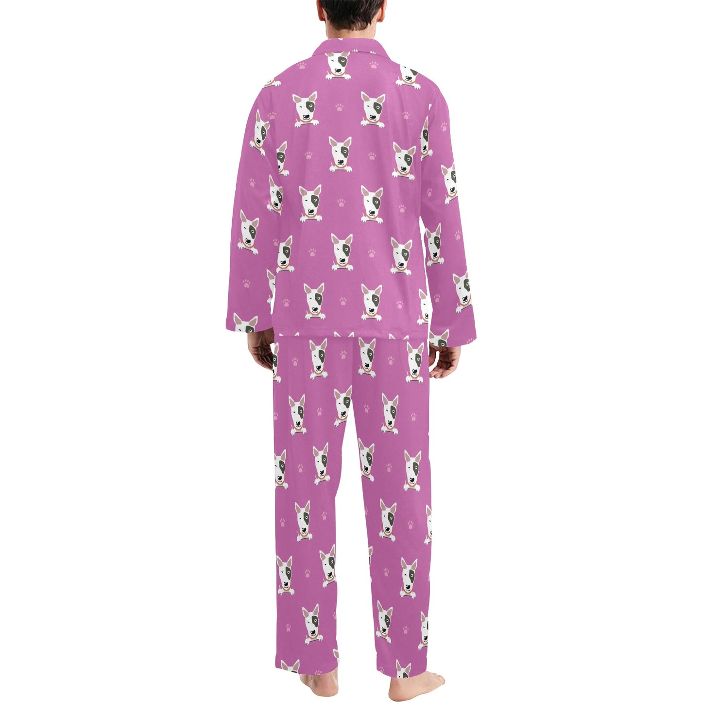 Bull Terrier Happy Print Pattern Men's Long Pajama Set