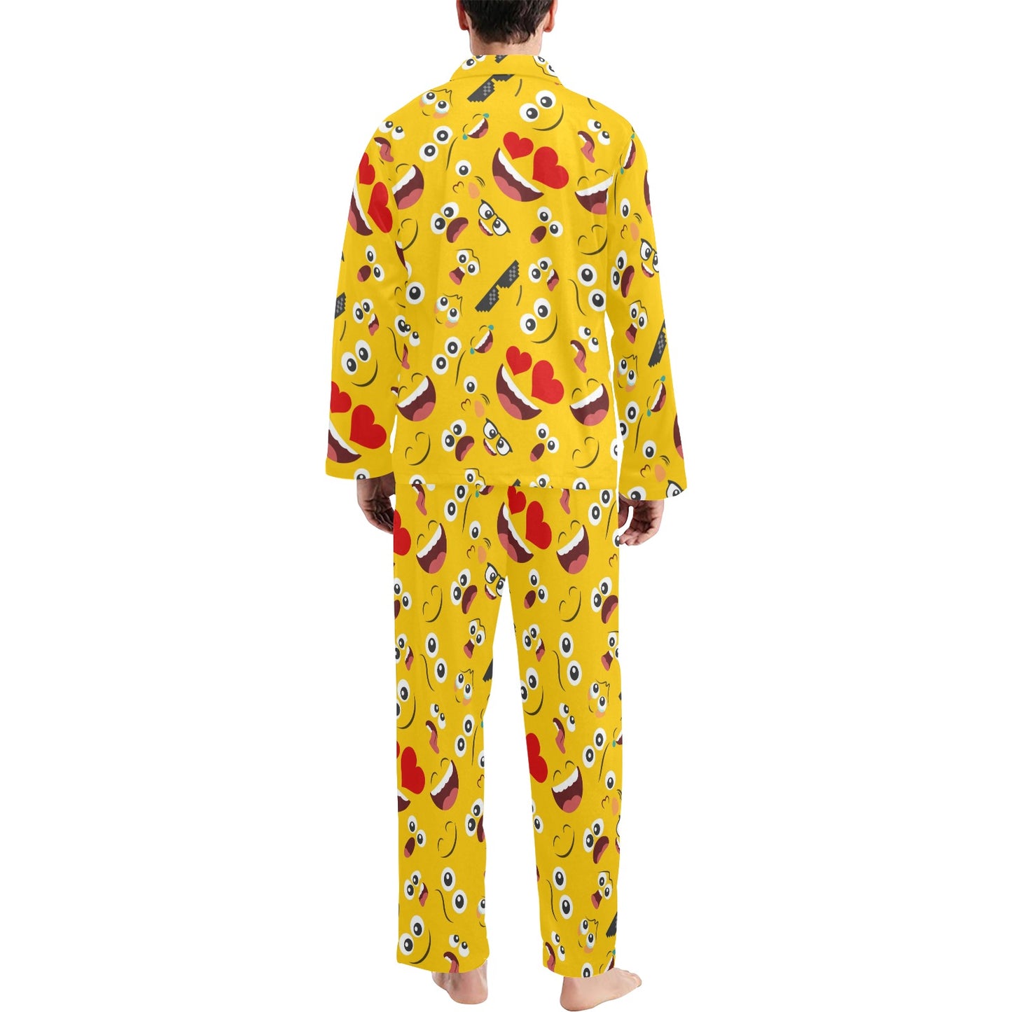 Emoji Face Print Pattern Men's Long Pajama Set