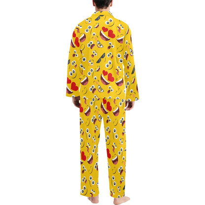 Emoji Face Print Pattern Men's Long Pajama Set