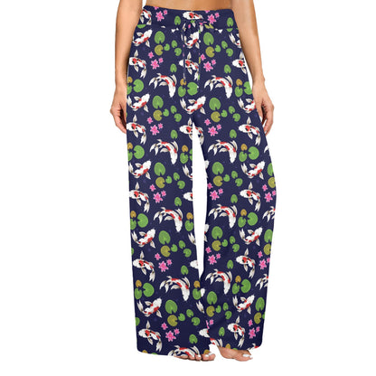 Koi Carp Pattern Design Themed Print Women's Wide Leg Lounge Pants