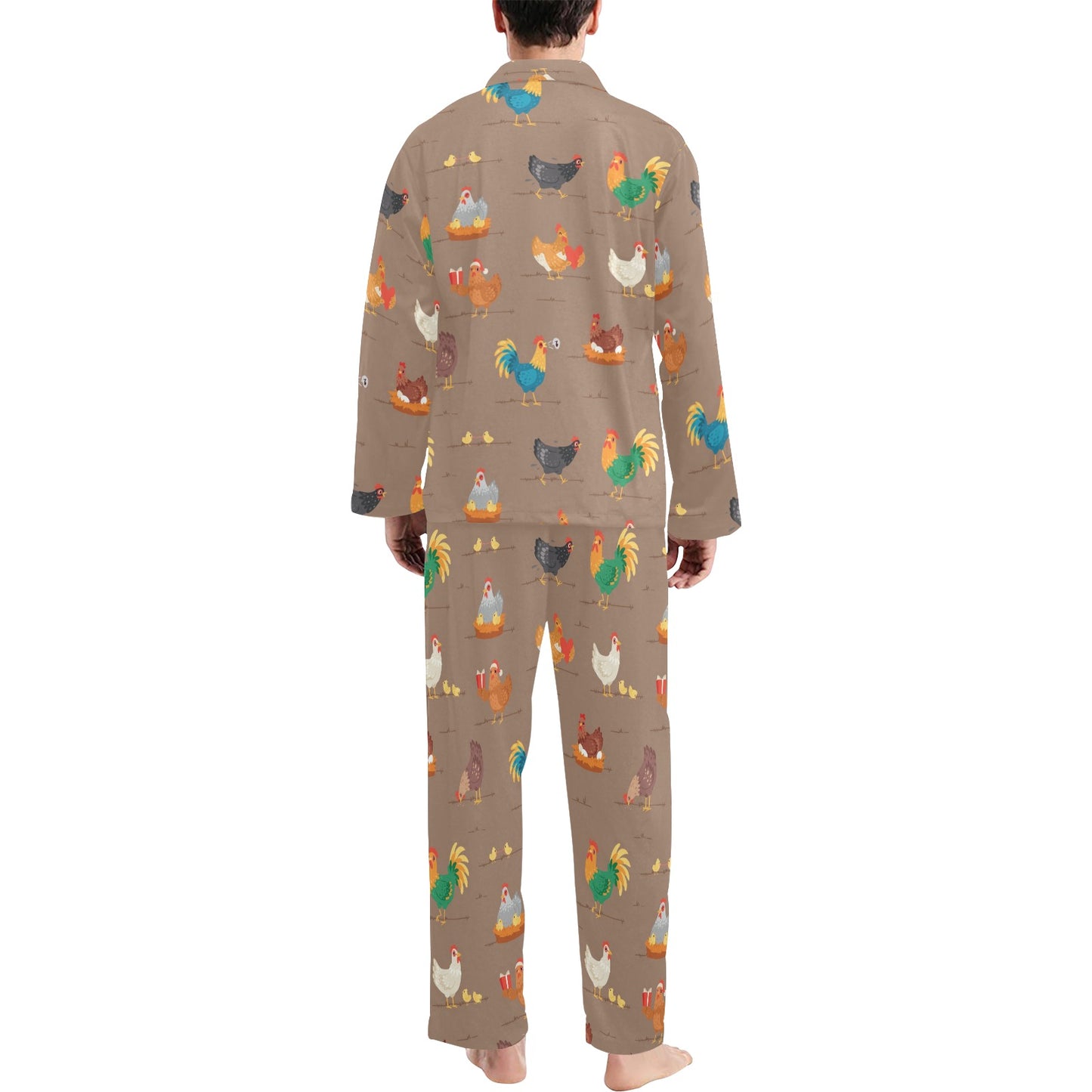 Chicken Happy Print Pattern Men's Long Pajama Set