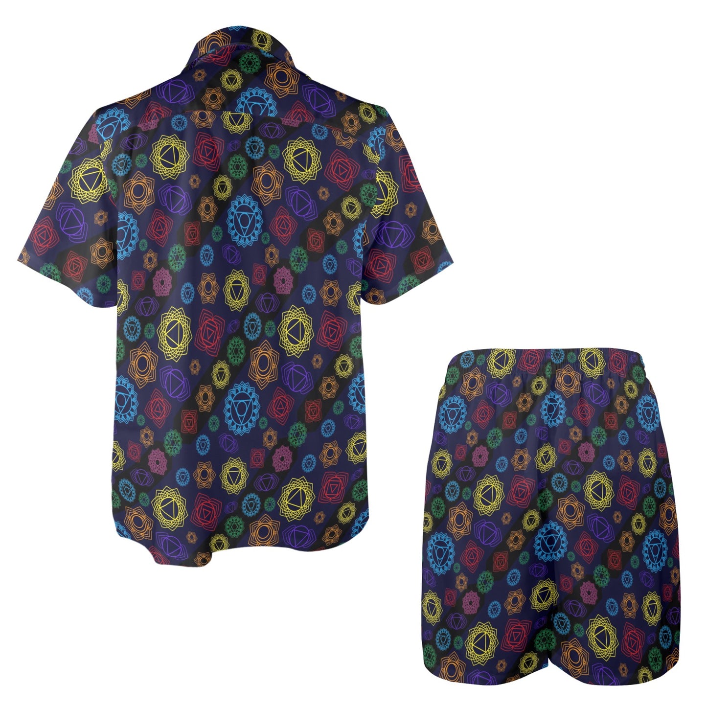 Chakra Colorful Print Pattern Men's Beach Shirt and Shorts Set