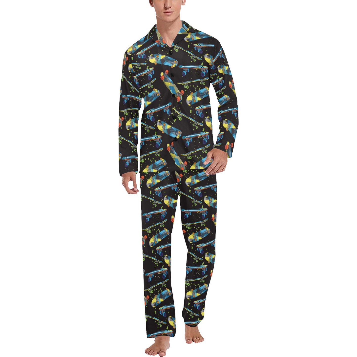 Skateboard Print Design LKS305 Men's Long Pajama Set