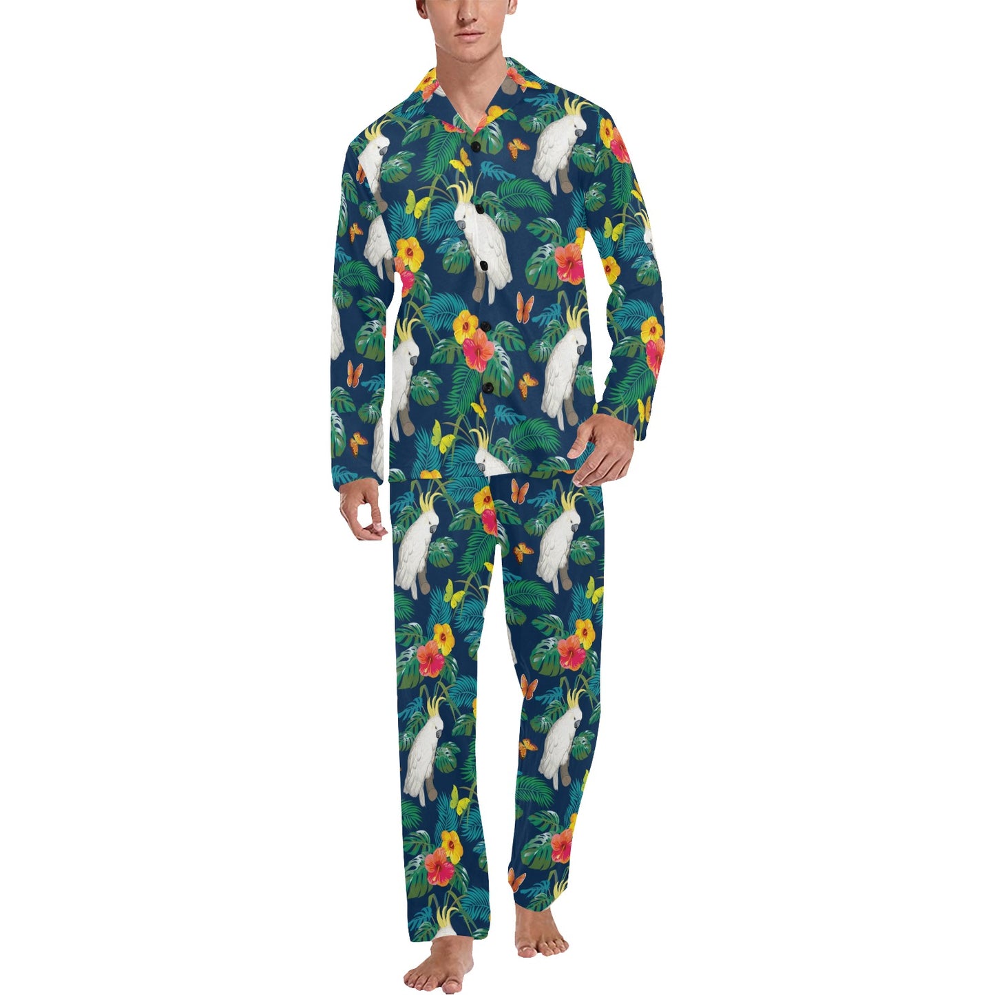 Cockatoo Tropical Pattern Print Design 02 Men's Long Pajama Set
