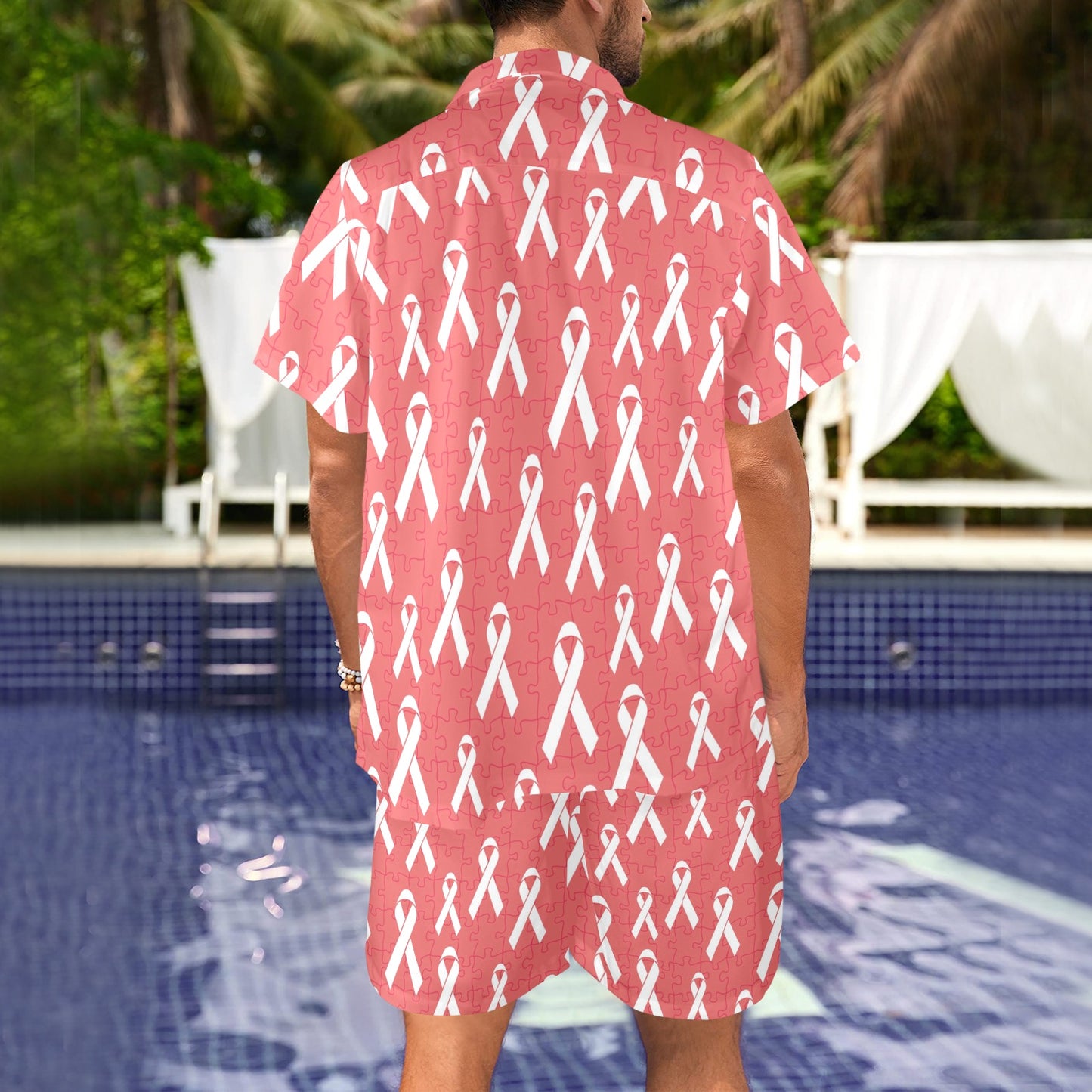 Autism Awareness Ribbon Design Print Men's Beach Shirt and Shorts Set