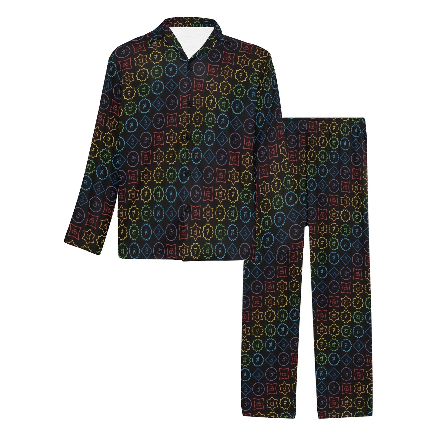 Chakra Colorful Symbol Pattern Men's Long Pajama Set