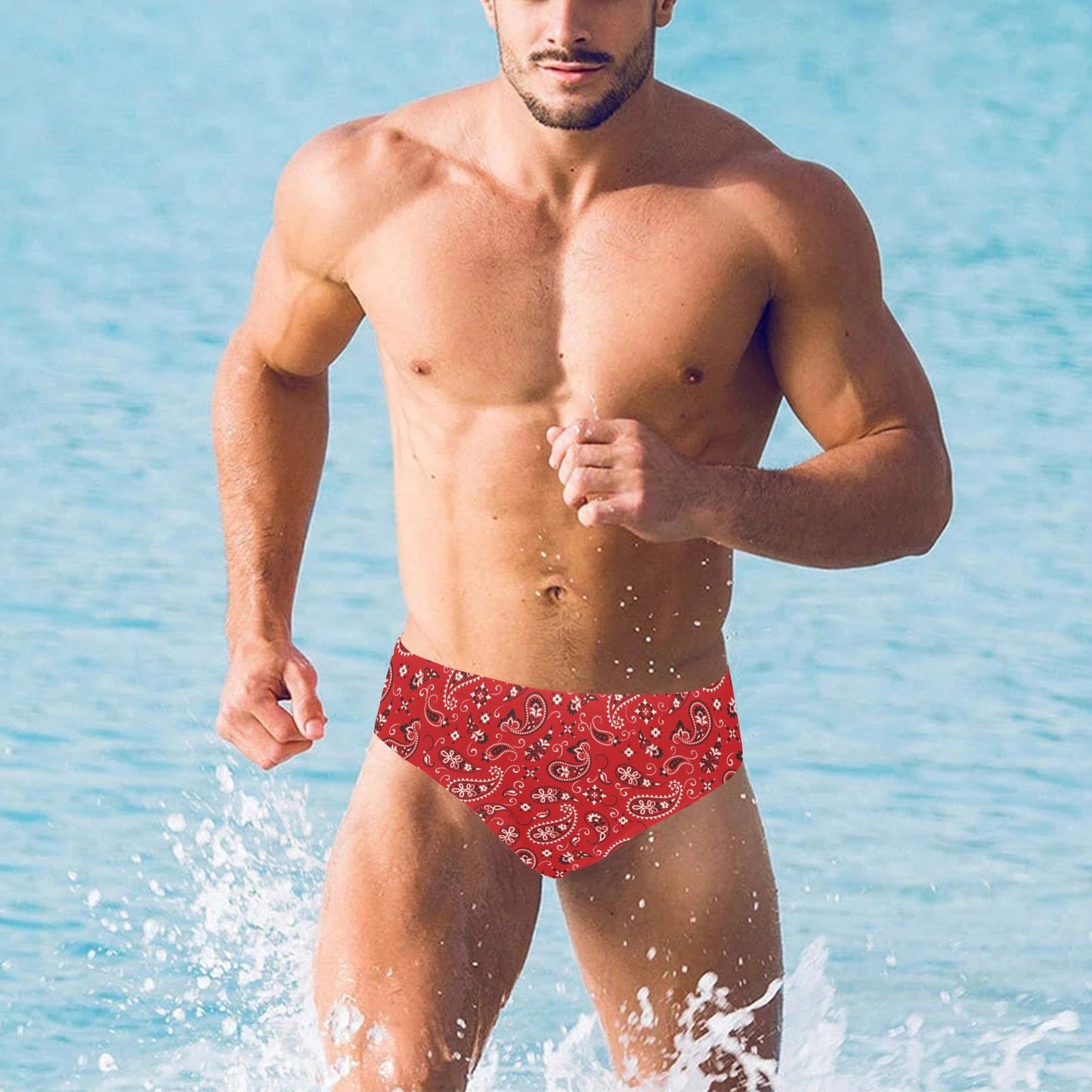 Bandana Paisley Red Print Design LKS3011 Men's Swimming Briefs