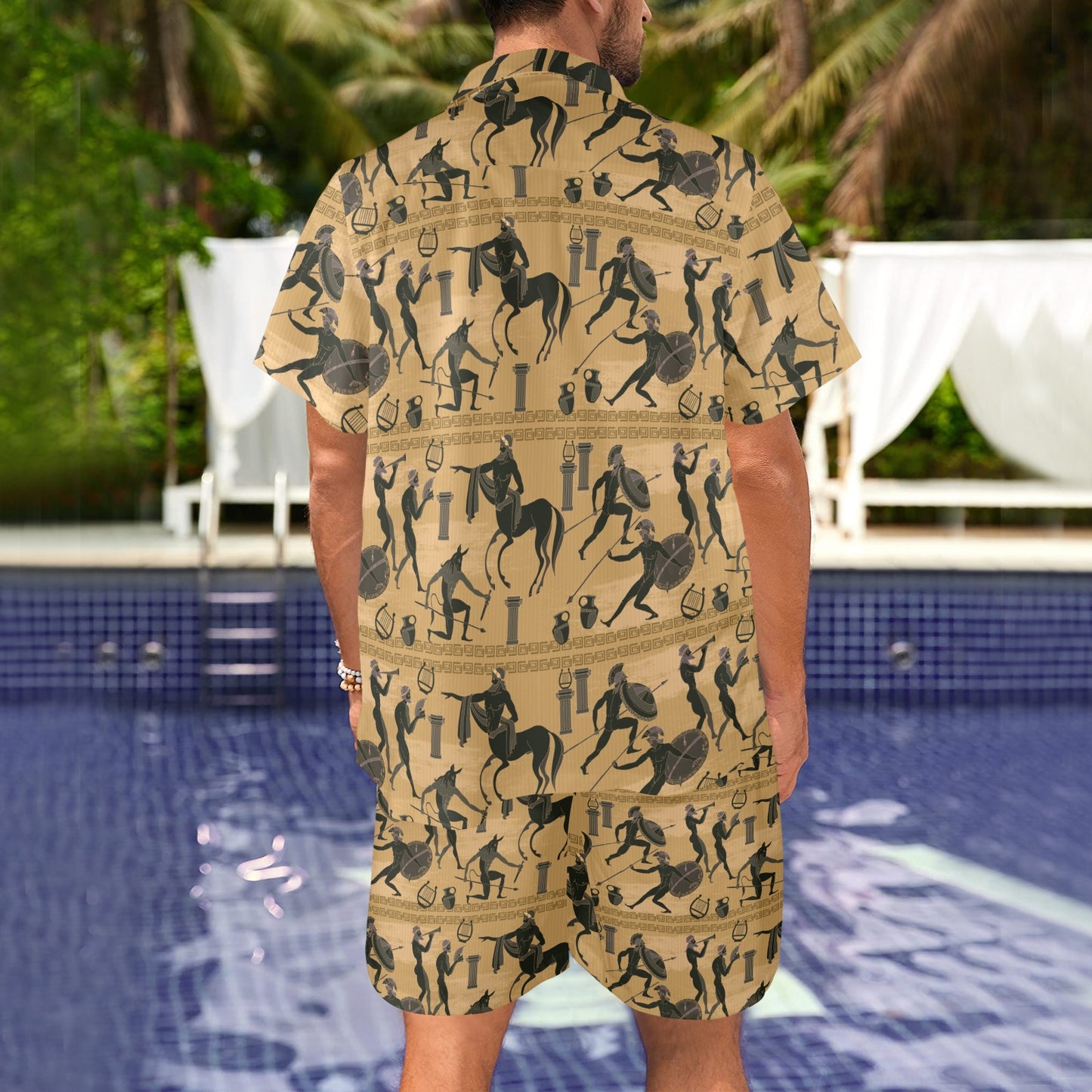 Ancient Greek Statue Print Design LKS304 Men's Beach Shirt and Shorts Set
