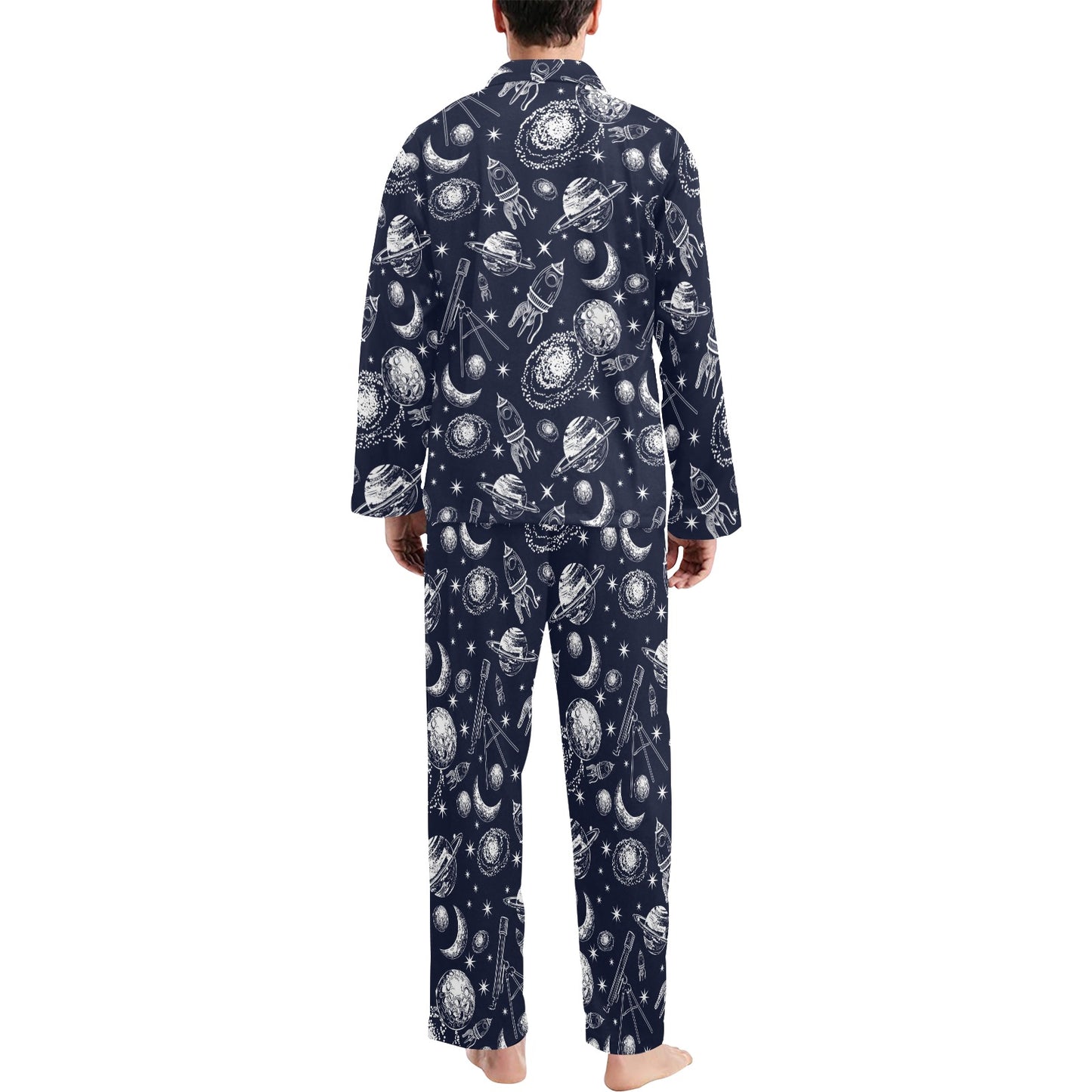 Space Rocket Print Design LKS301 Men's Long Pajama Set