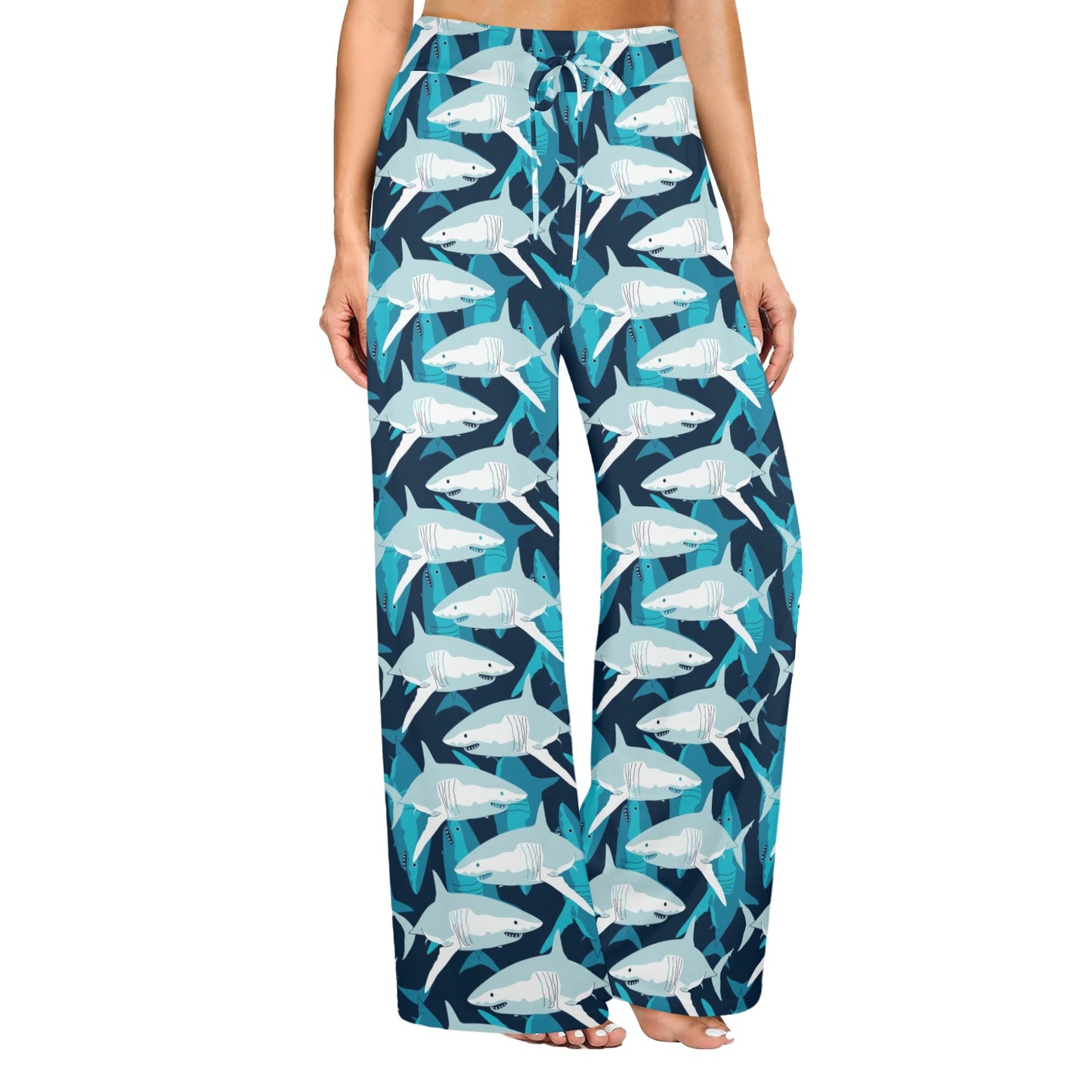 Shark Design Print Women's Wide Leg Lounge Pants