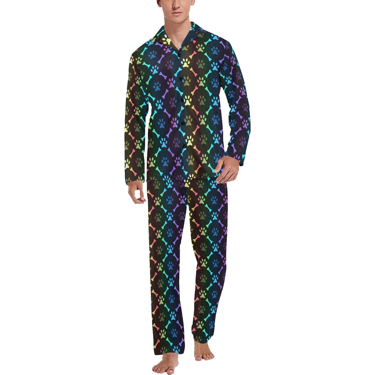 Paw Rainbow Print Men's Long Pajama Set
