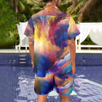 Vortex Twist Swirl Water Color Design Men's Beach Shirt and Shorts Set