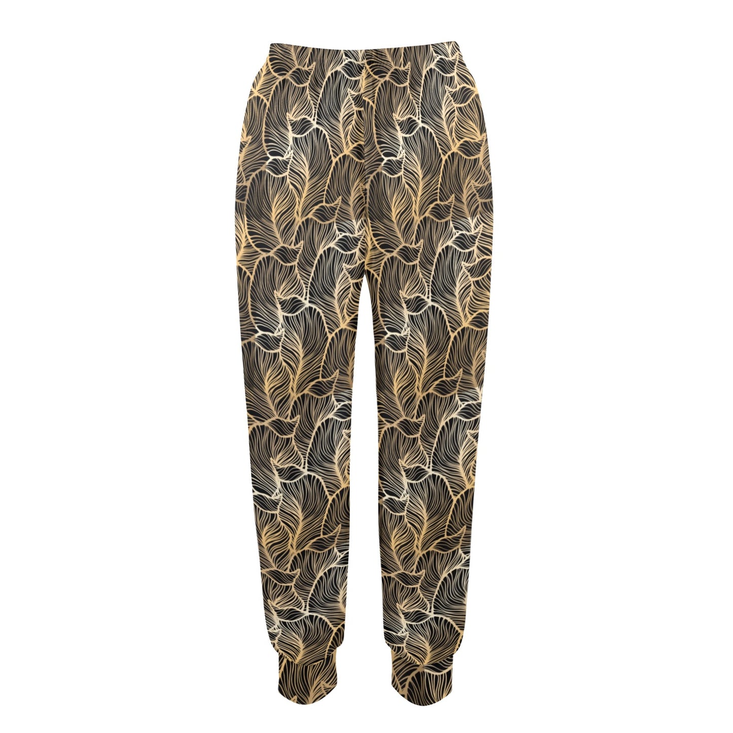 Elegant Gold leaf Print Women's Casual Track Pants