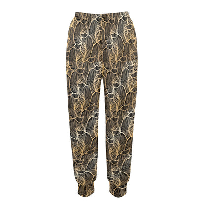 Elegant Gold leaf Print Women's Casual Track Pants
