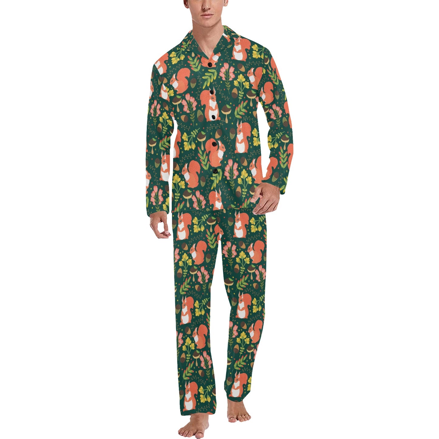 Squirrel Print Design LKS302 Men's Long Pajama Set