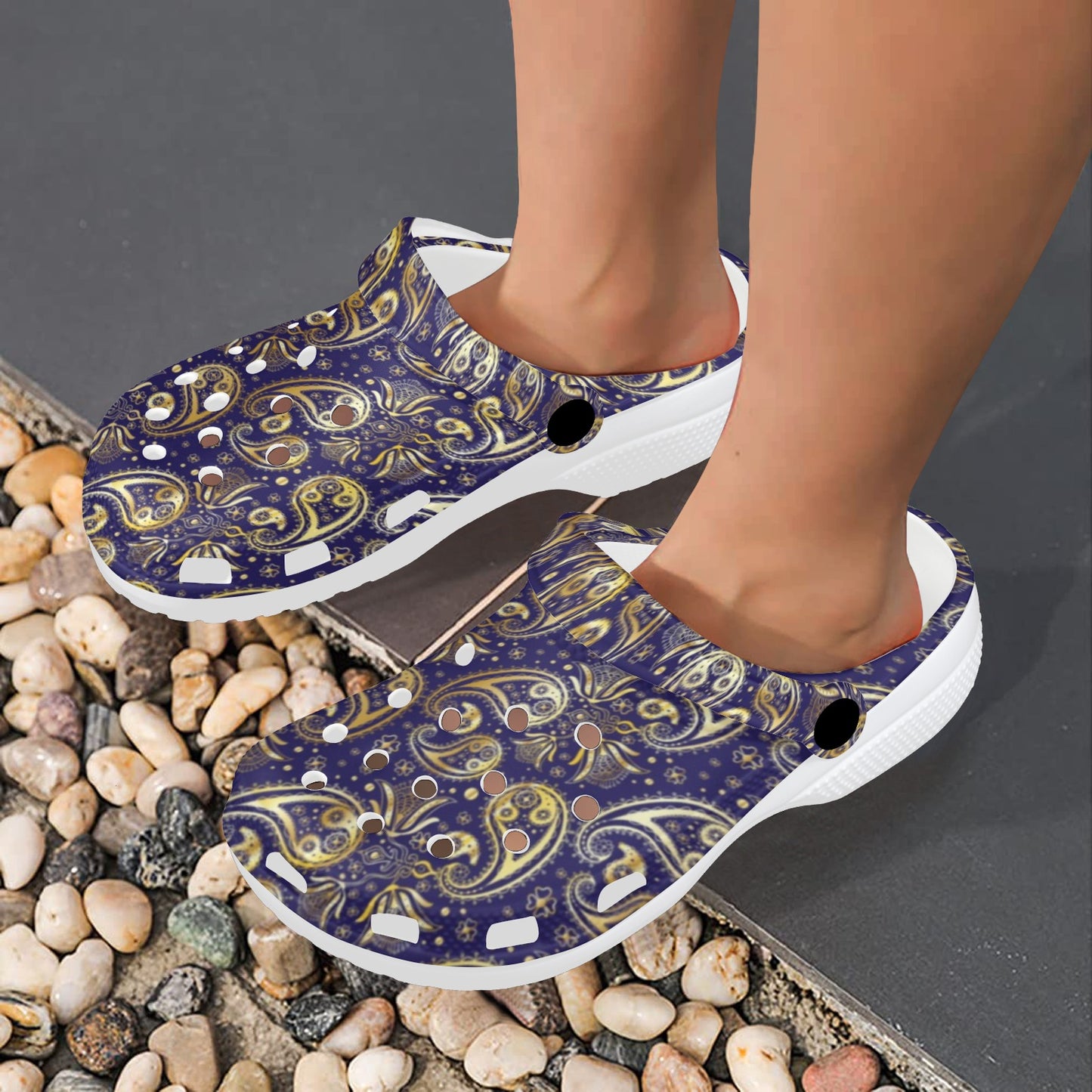 Paisley Blue Yellow Design Print Unisex Clogs Shoes