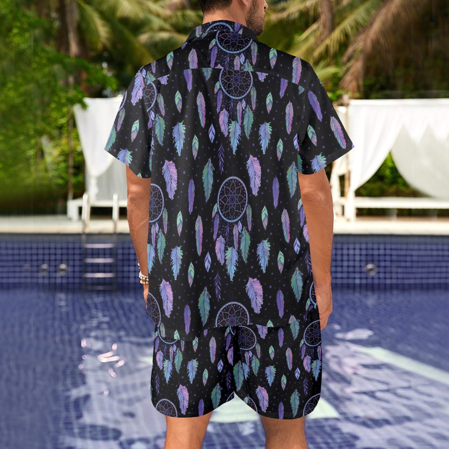 Dream Catcher Tribal Design Men's Beach Shirt and Shorts Set