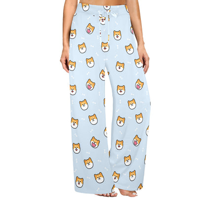 Shiba Inu Print Design LKS3012 Women's Wide Leg Lounge Pants