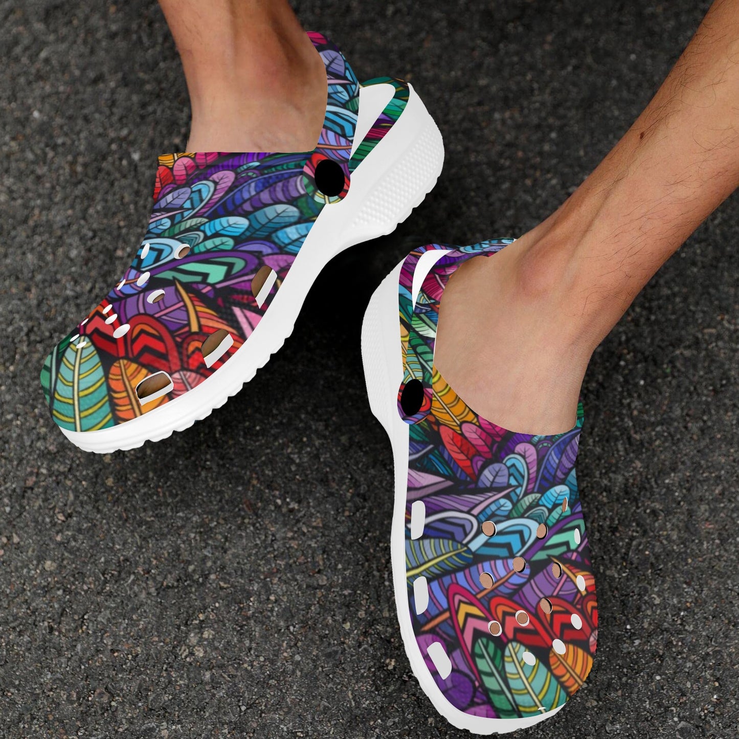 Feather Multicolor Design Print Unisex Clogs Shoes