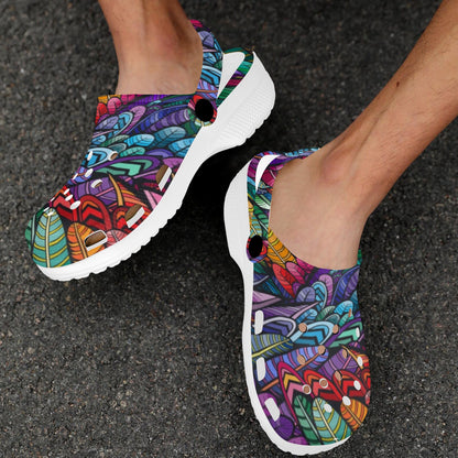 Feather Multicolor Design Print Unisex Clogs Shoes