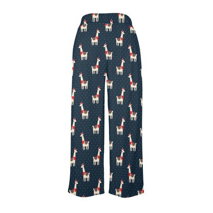 Llama with Polka Dot Themed Print Women's Wide Leg Lounge Pants