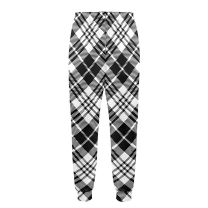 Plaid Black White Pattern Print Design A02 Men's Casual Track Pants