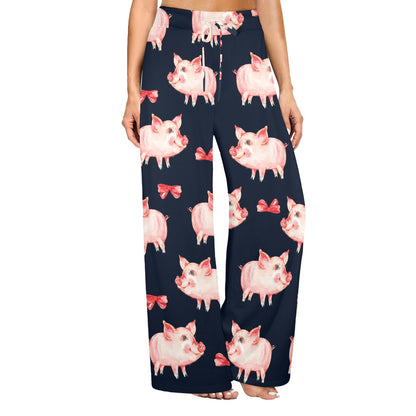 Pig Cute Pattern Print Design 02 Women's Wide Leg Lounge Pants