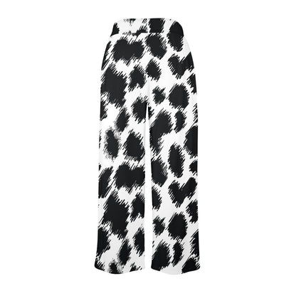 Cheetah Black Print Pattern Women's Wide Leg Lounge Pants