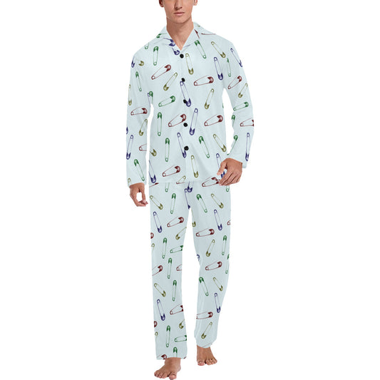 Safety Pin Print Design LKS303 Men's Long Pajama Set