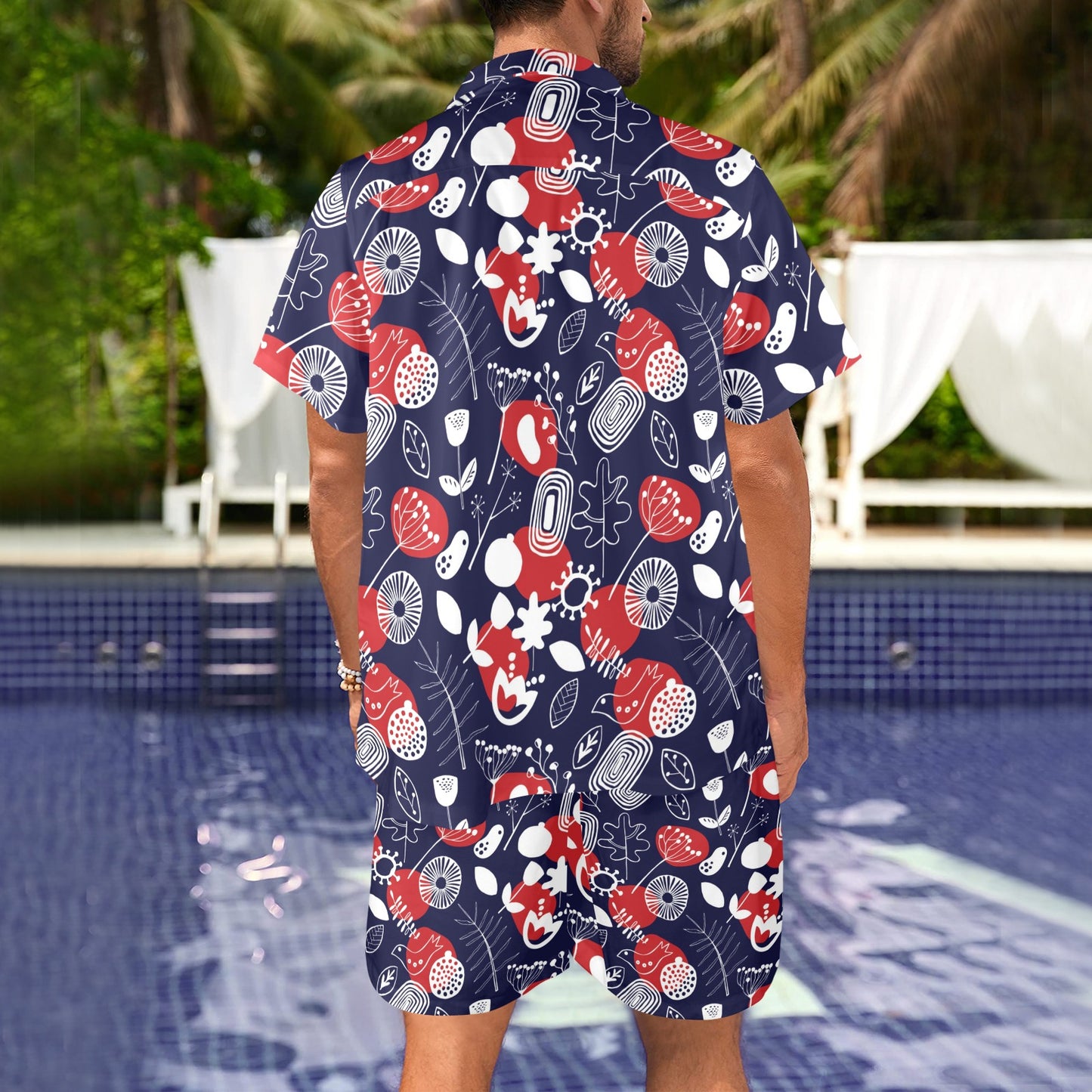 Nordic Pattern Print Design A02 Men's Beach Shirt and Shorts Set