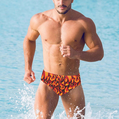 Flame Fire Print Pattern Men's Swimming Briefs