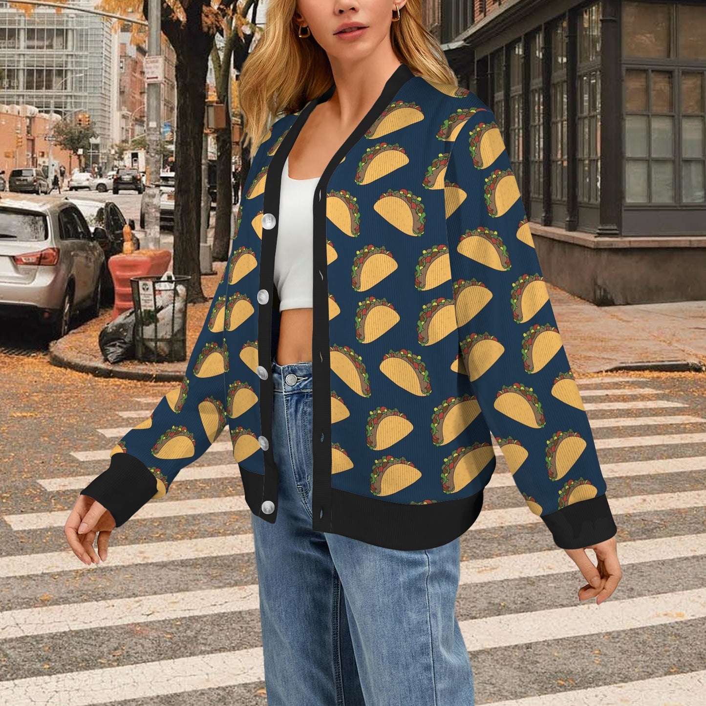 Taco Pattern Print Design TC04 Women's Cardigan