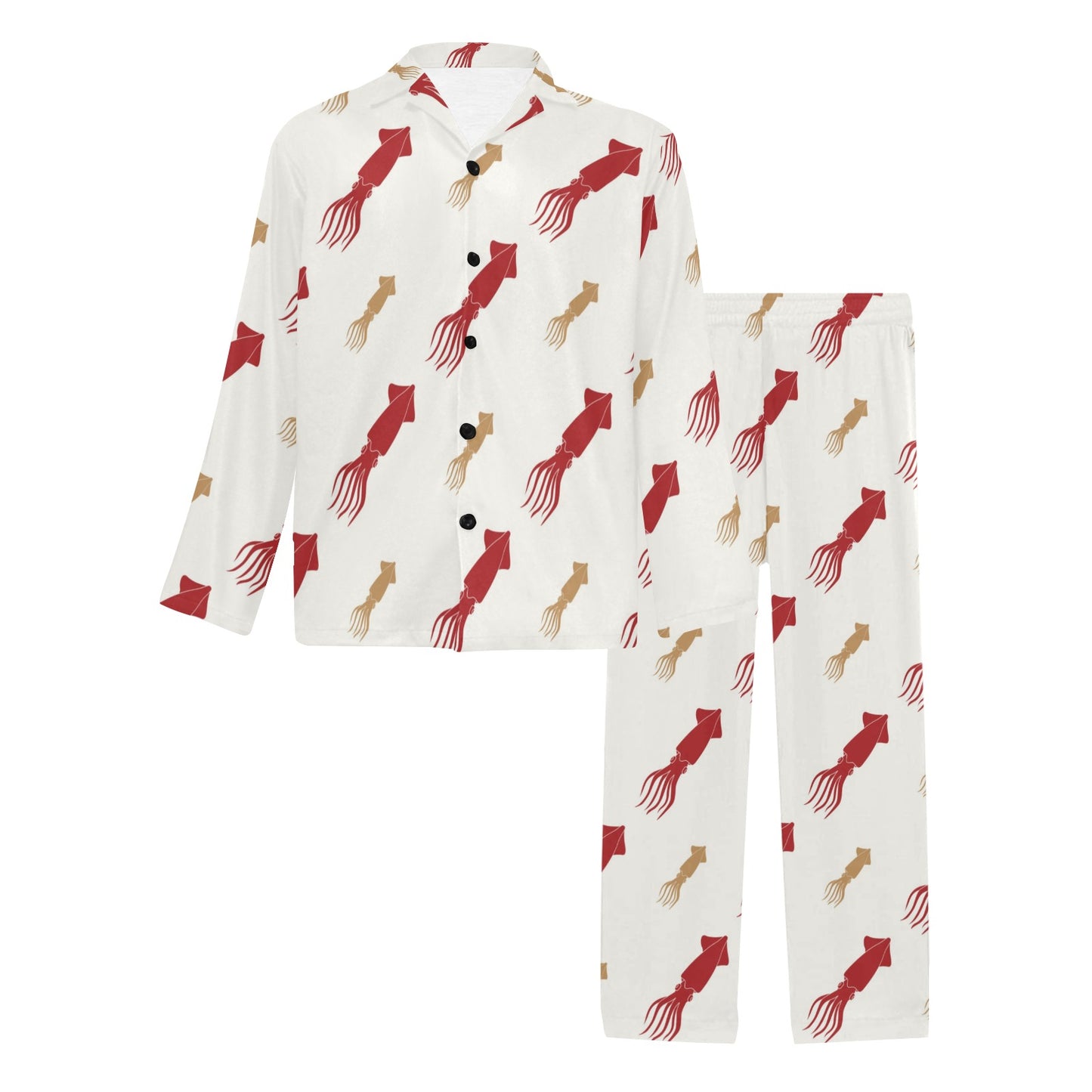 Giant Squid Pattern Print Design 01 Men's Long Pajama Set