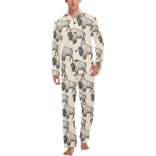 Bison Pattern Print Design 02 Men's Long Pajama Set