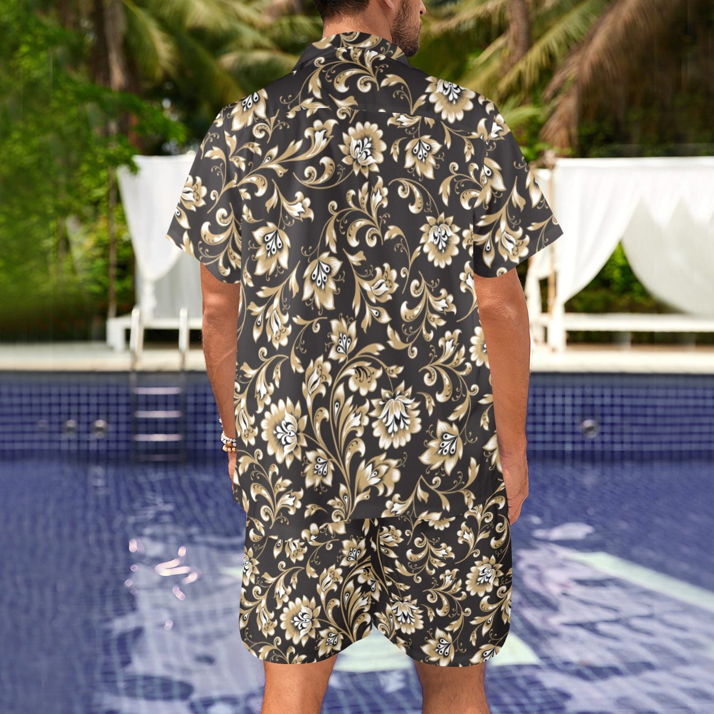 Brocade Pattern Print Design 03 Men's Beach Shirt and Shorts Set