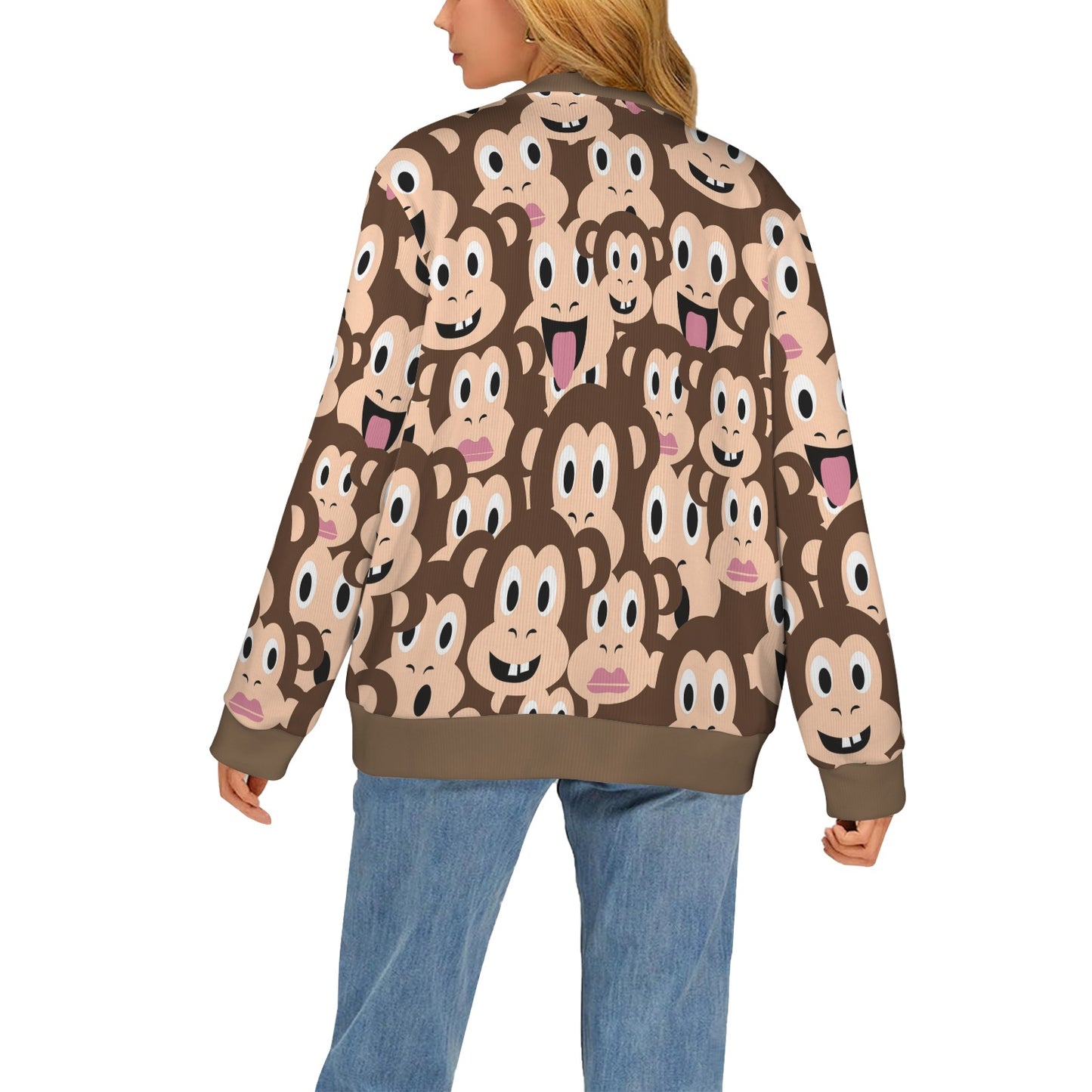 Emoji Monkey Print Pattern Women's Cardigan