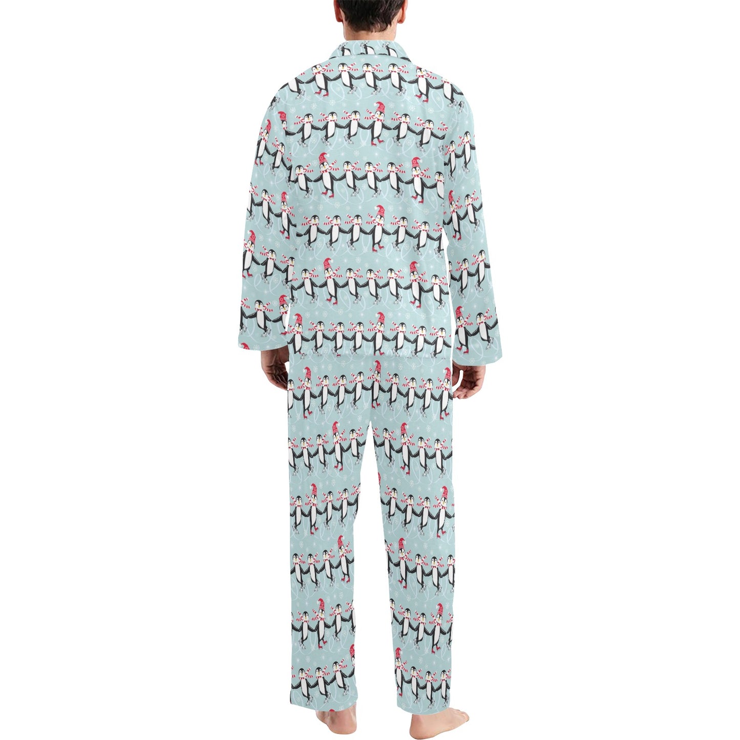 Penguin Sking Design Men's Long Pajama Set