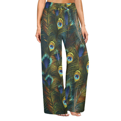 Peacock Feather Pattern Print Design A03 Women's Wide Leg Lounge Pants