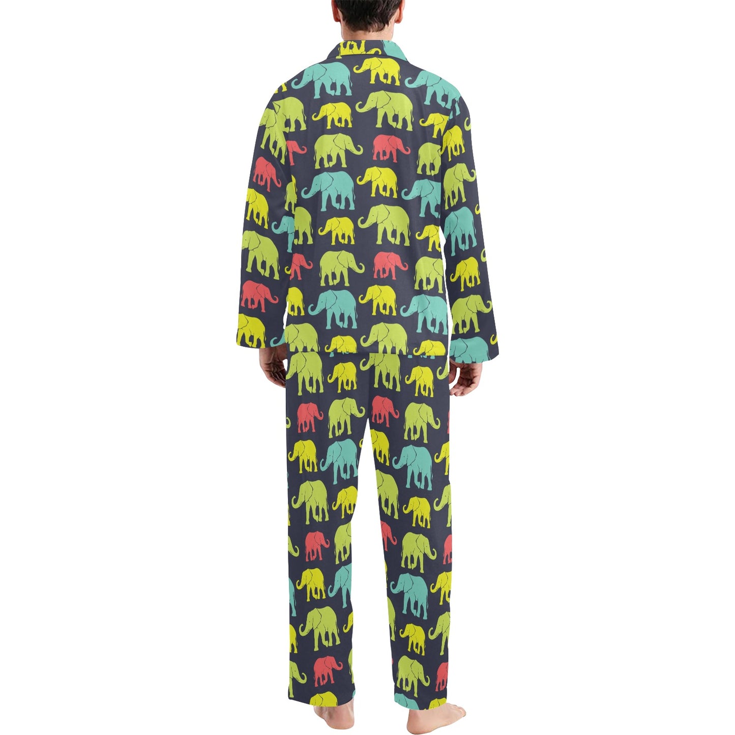 Elephant Neon Color Print Pattern Men's Long Pajama Set