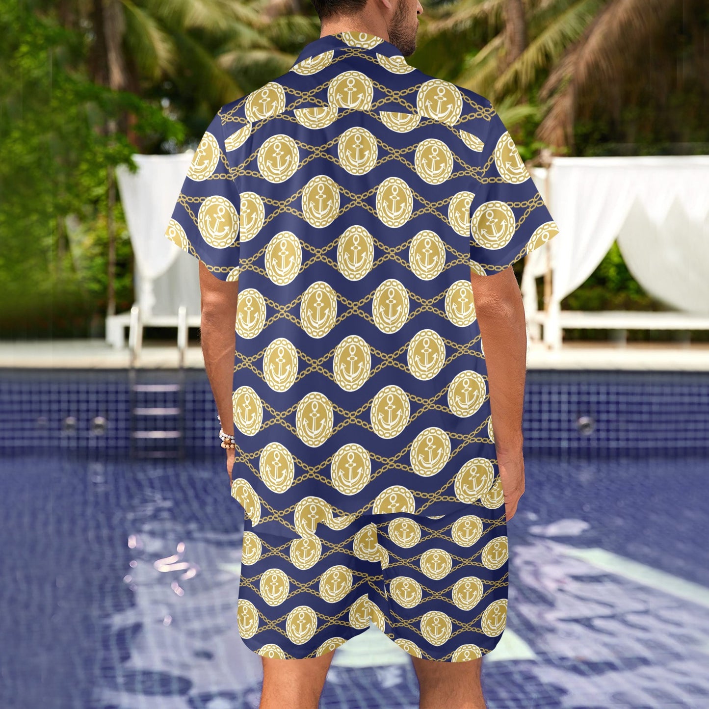 Anchor Luxury Pattern Men's Beach Shirt and Shorts Set
